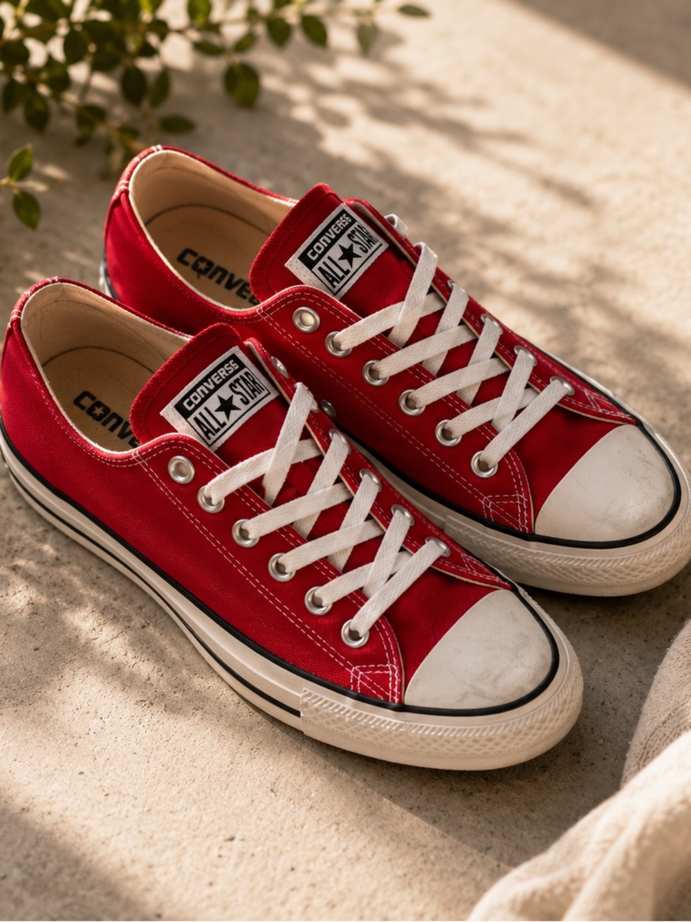 Converse Low Top Canvas Sneakers in Red with White Accents